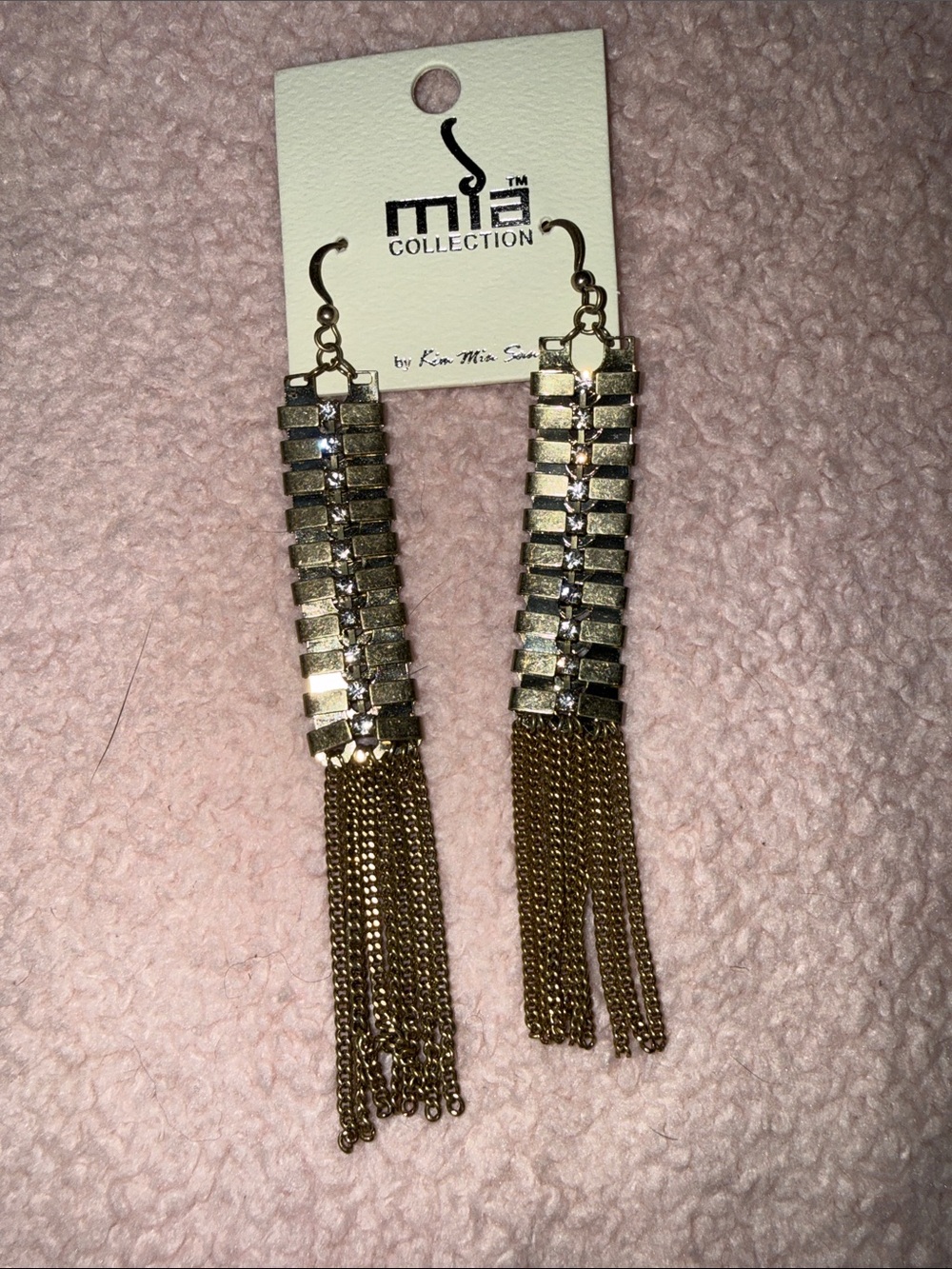 JM Collection Gold and Crystal Tassel Drop Earrings